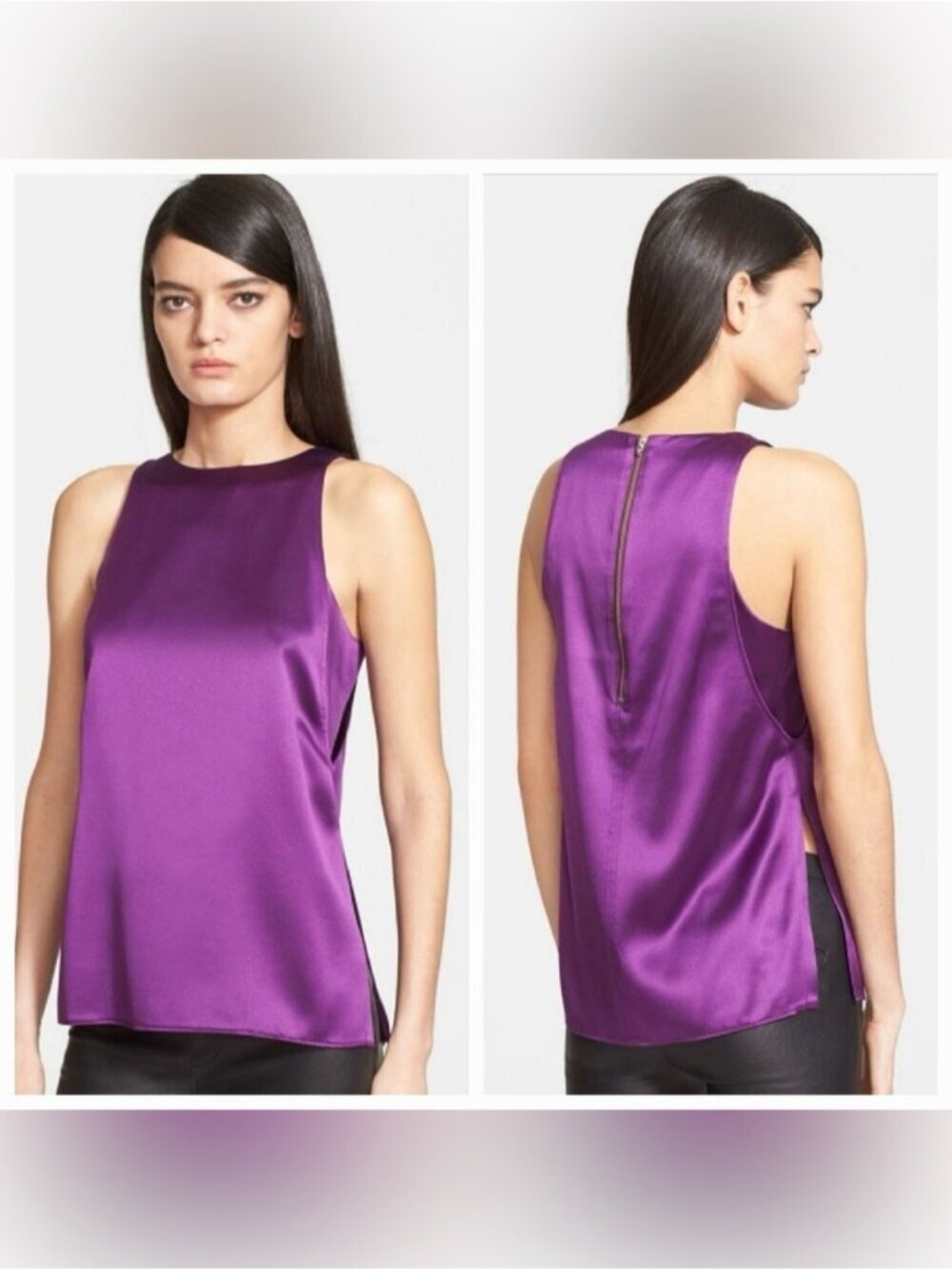 Helmut Lang Mere Side-Slit 100% Silk Tank camisole blouse flowy Aniline Purple S